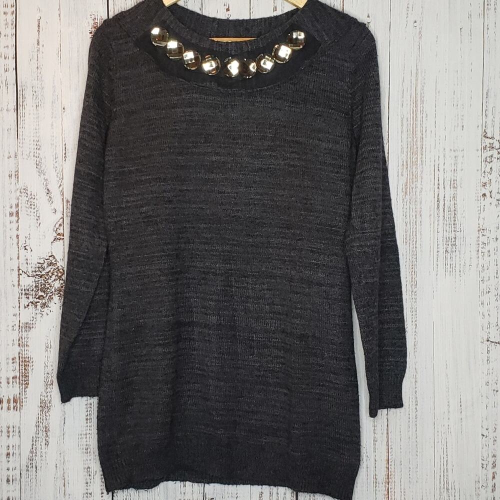 EUC Simply Vera Vera Wang women's Longline oversized sweater. Lace/jewel Sz M